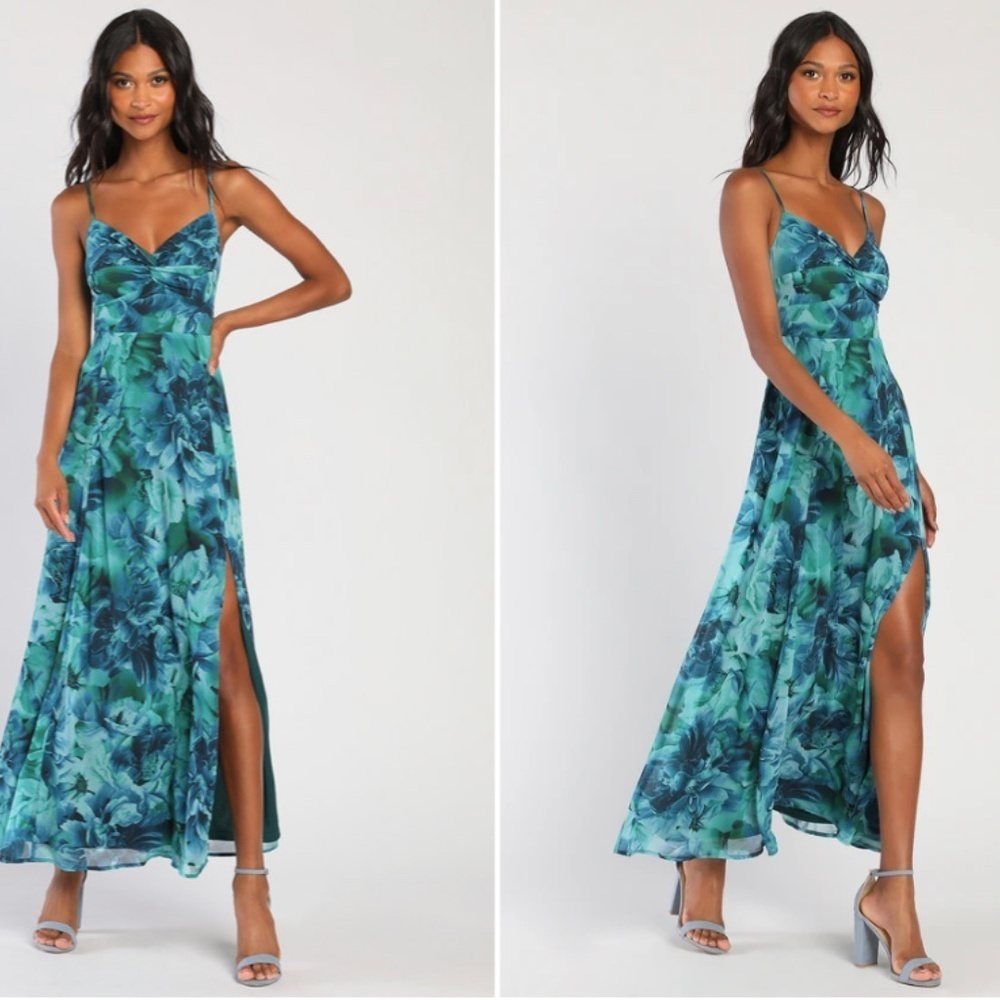 LULU's Floral Sexy Flowy Prom Wedding Chic Tie Front Maxi Dress NWOT
